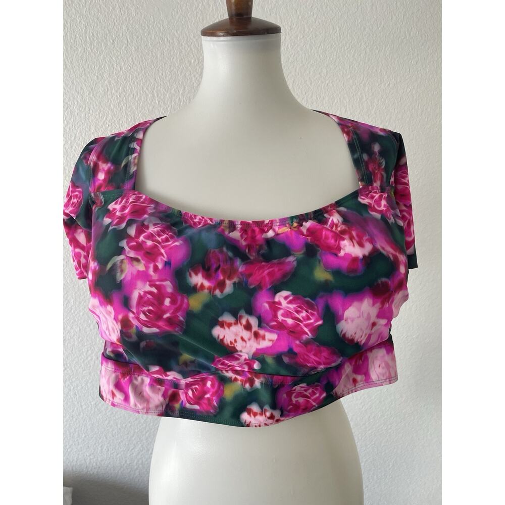 Torrid Swim Bikini Top Flutter Sleeve Floral Roses Swimwear
